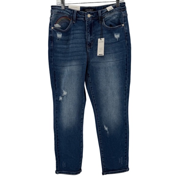 Judy Blue Denim - Judy Blue Seeing Rainbows Cropped Jeans High Waist Straight Leg Blue 11/30 NWT